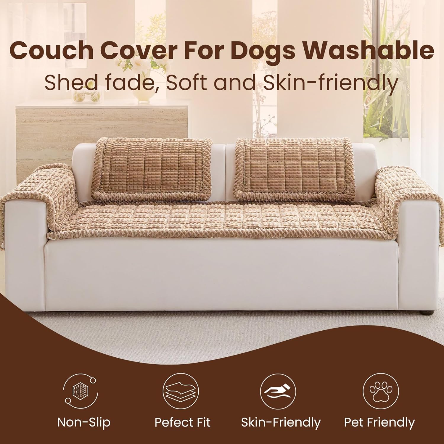 Couch Cover for Dogs Washable, Non-Slip Pet Couch Covers for Sofa, Fuzzy Dog Couch Cover Blanket, Thick, Soft, Plush Couch Cushion Covers for Sofa Protector